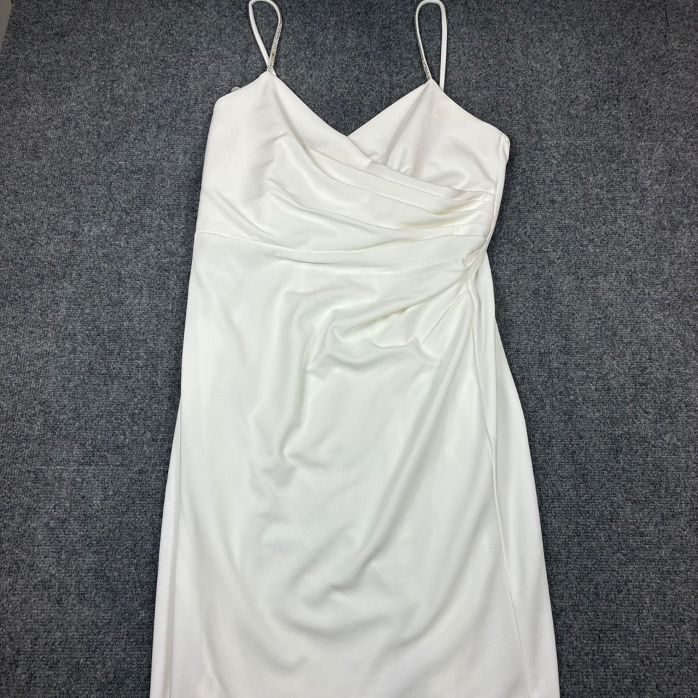 Jules & Cleo White Ruched Surplice Cocktail Dress Rhinestone Straps Size 16 - Picture 3 of 11
